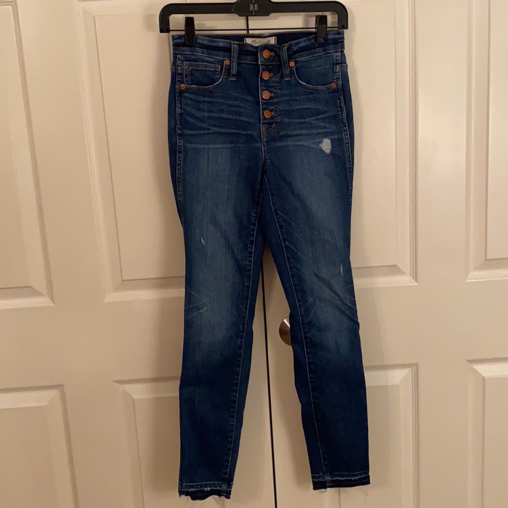 NEW Madewell 10” high rise button fly skinny jeans drop hem distressed size 24 - Picture 3 of 12